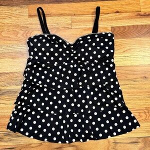 24th & Ocean Black and White Polka Dot Ruffle Swim Tankini Top  Size M